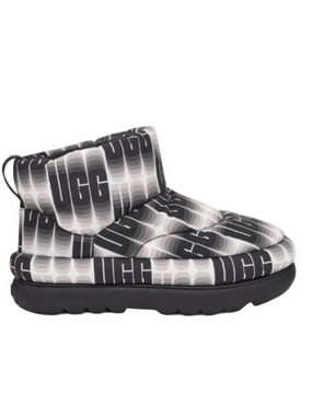 UGG Women's Classic Maxi Wavelength Mini Boots Size 8 Black White Loungewear EUC